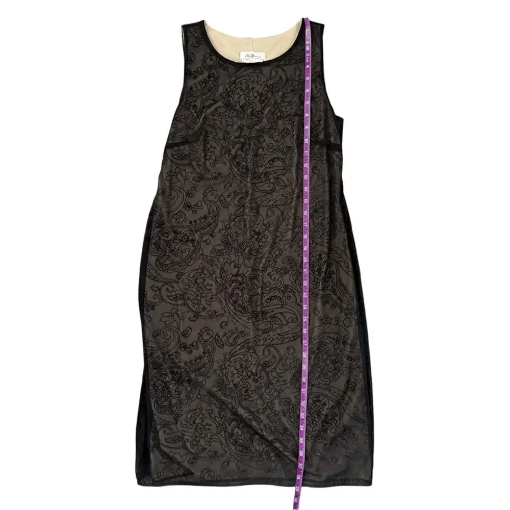 Vintage AGB Black Sleeveless Dress fairycore goth sheer overlay sz 6 made in USA